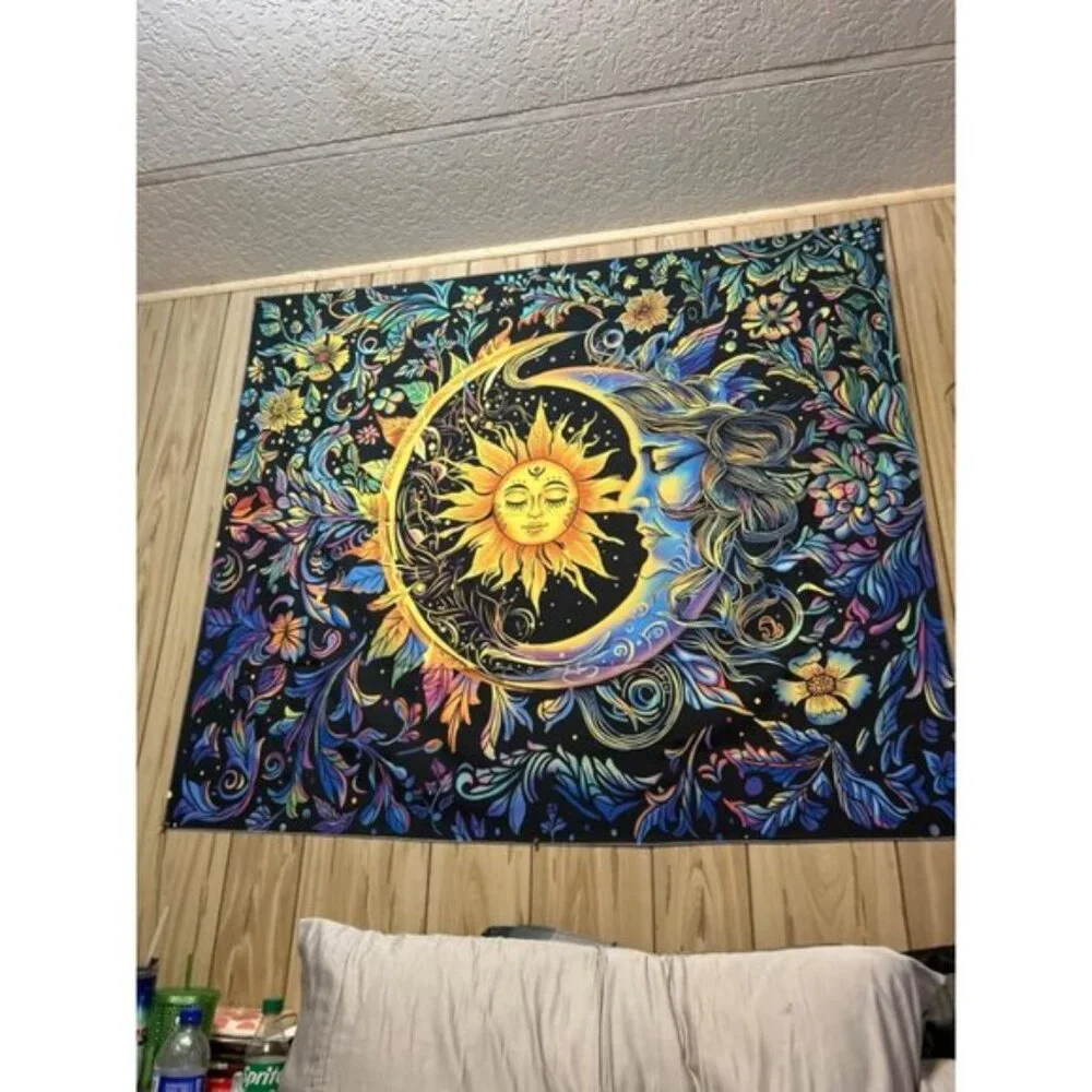 New Wall Hanging Boho Floral Sun and Moon Psychedelic Tapestry for Home Decor